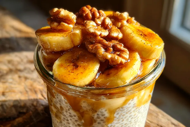 A step-by-step visual representation of preparing Decadent Banana Chia Delight, showcasing the mixing process.