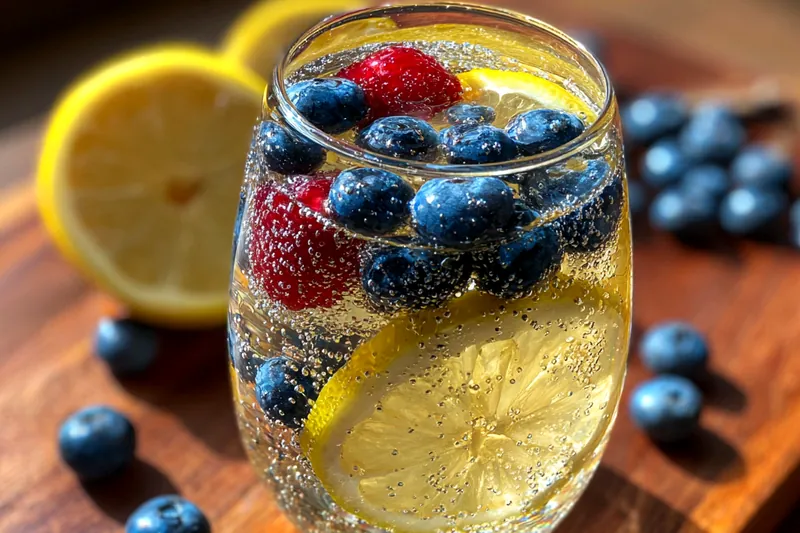 Ingredients for Refreshing Blueberry Lemon Sangria laid out on a table.