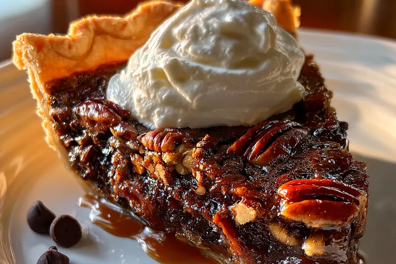 The process of baking Decadent Bourbon Chocolate Pecan Pie in the oven, showcasing the pie rising beautifully.