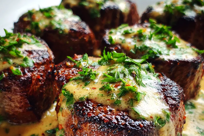 Cooking process for Bourbon Garlic Cream Steak