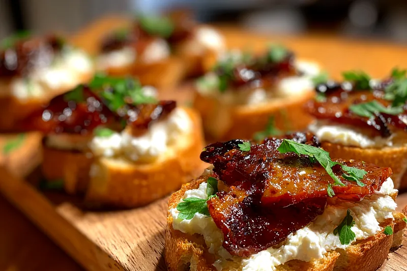 Cooking process for Caramelized Bacon Crostini