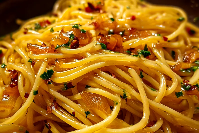 Cooking process for Caramelized Onion Chili Pasta