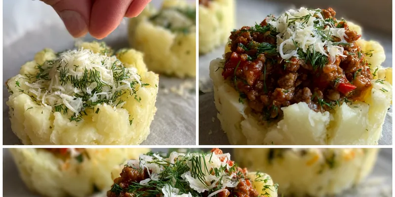 Cheesy Baked Mashed Potato Nests with Ground Beef