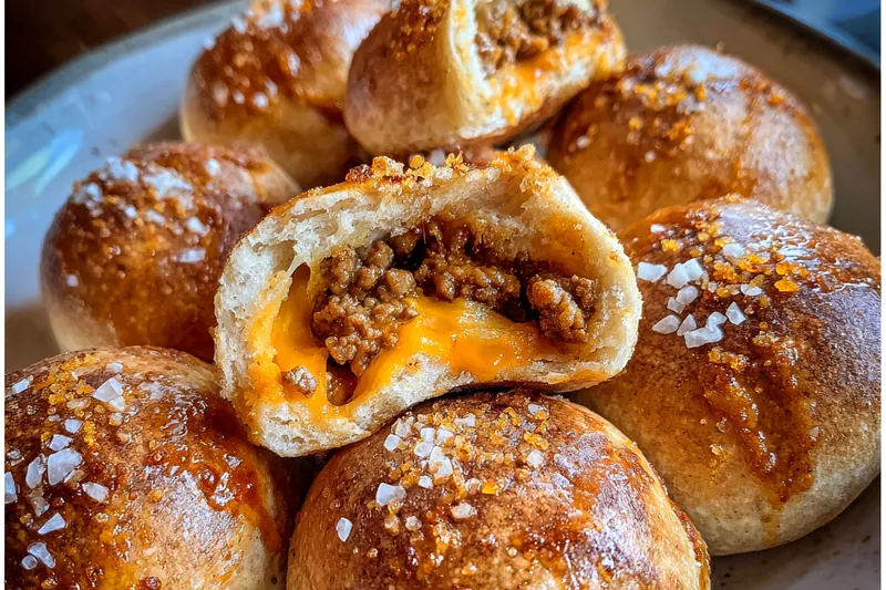 Cooking process for Cheesy Beef Pretzels