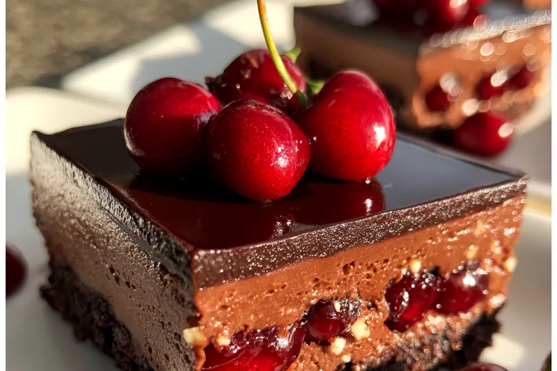 Fresh ingredients for Chocolate Cherry Layered Delight