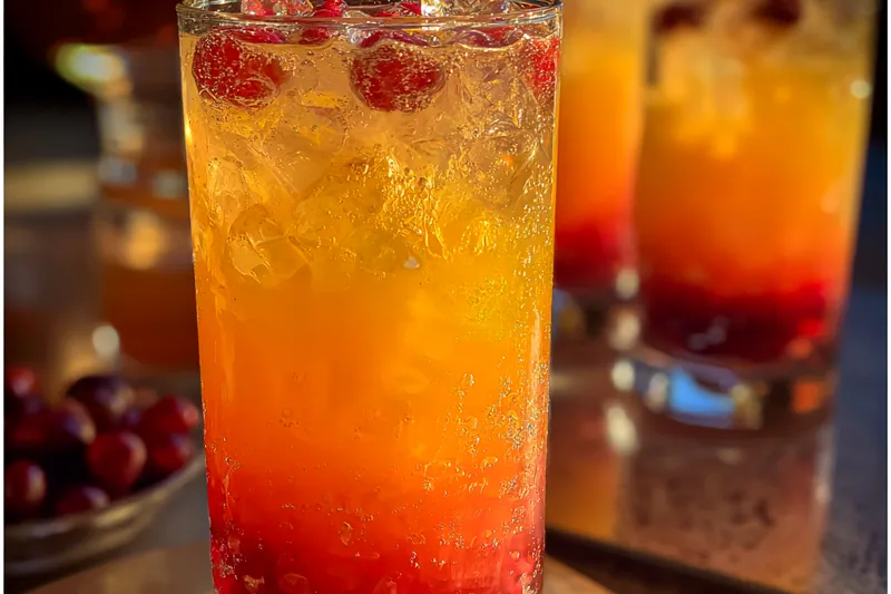 A colorful assortment of ingredients for Festive Christmas Punch including fruits and juices.