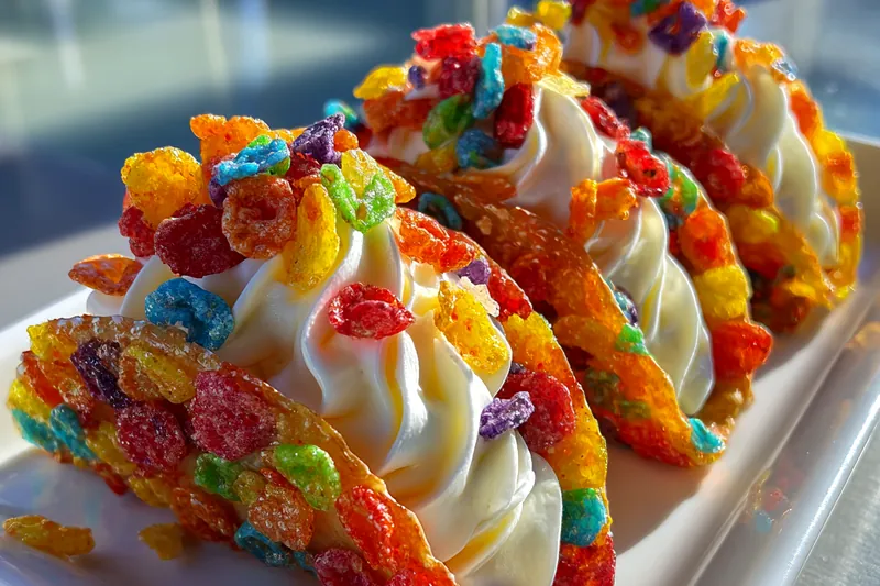 Cooking process for Colorful Cereal Cheesecake Tacos