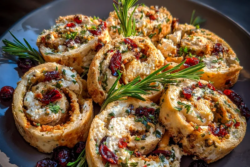 Chef Mitchell skillfully assembling the Cranberry Feta Pinwheels Delight with fresh ingredients.
