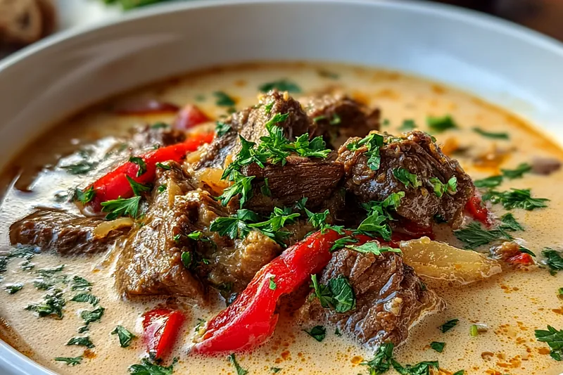 Cooking process for Creamy Beef and Pepper Soup