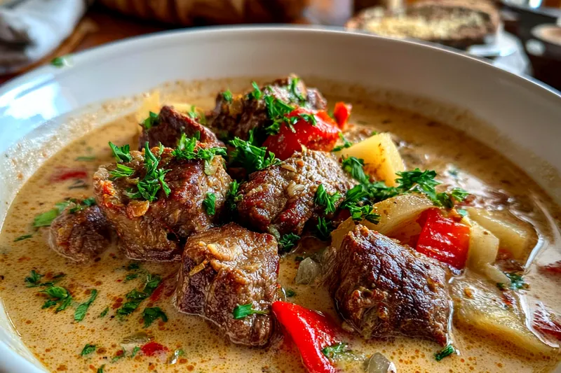 Fresh ingredients for Creamy Beef and Pepper Soup