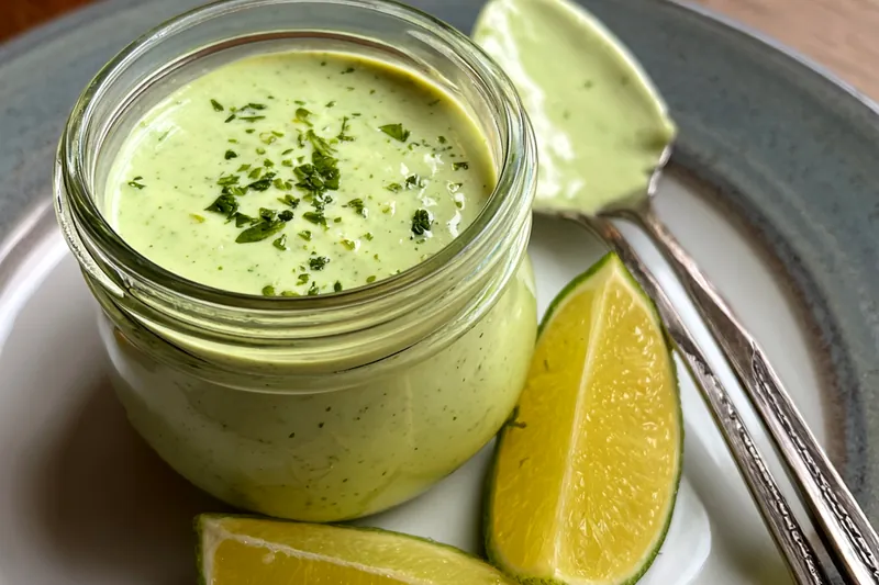 A vibrant collection of fresh ingredients for Easy Creamy Cilantro Sauce, including cilantro, garlic, and lime.