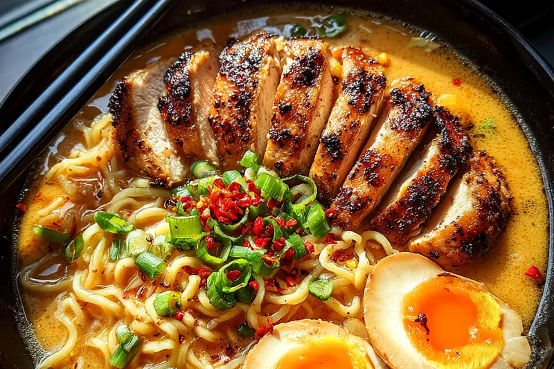 Cooking process for Creamy Garlic Chicken Ramen