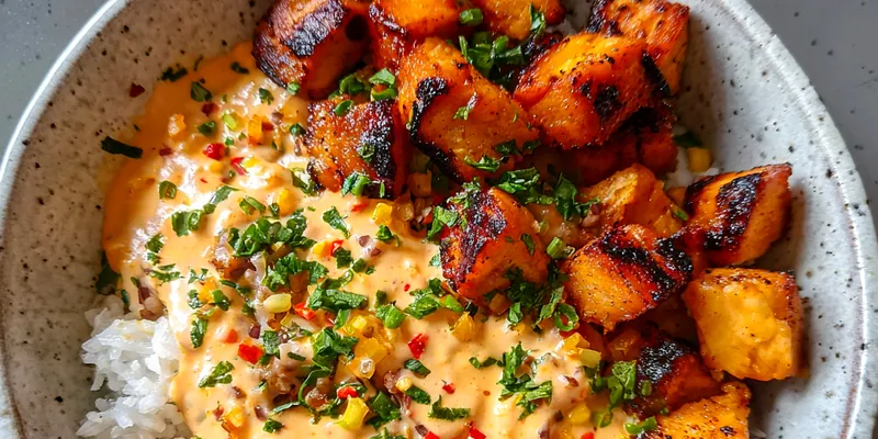 Creamy Grilled Chicken Avocado Rice Bowl