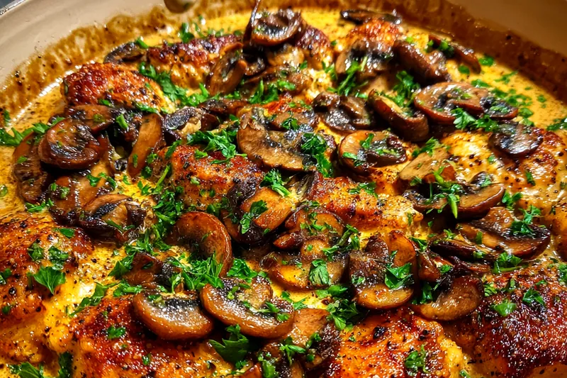 Cooking process for Creamy Mushroom Chicken Delight