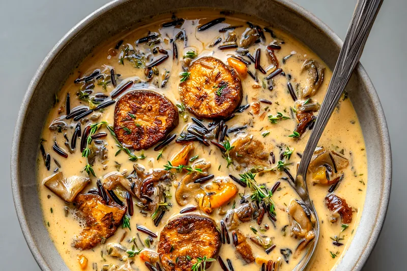 Fresh ingredients for Creamy Mushroom Wild Rice Soup