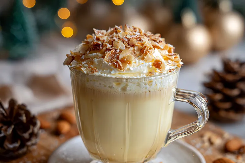 The process of making Creamy Vanilla Almond Latte, showcasing the brewing of espresso and frothing of almond milk.