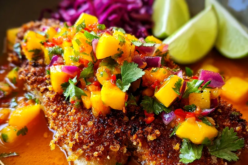Cooking process for Crispy Fish with Mango Salsa