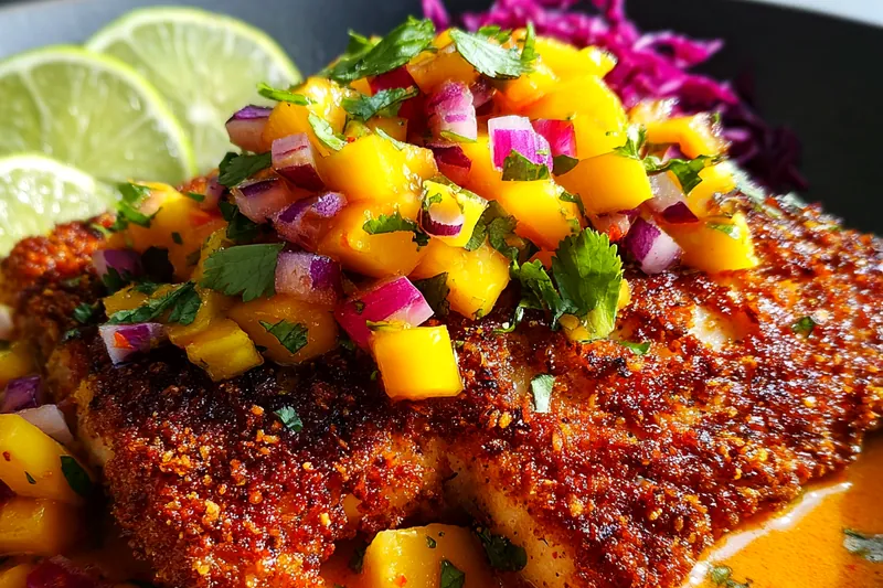 Fresh ingredients for Crispy Fish with Mango Salsa