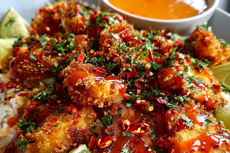 Fresh ingredients for Crispy Fried Chicken with Spicy Sauce
