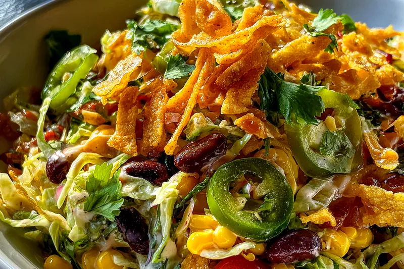 Fresh ingredients for Crunchy Tex-Mex Salad Bowl