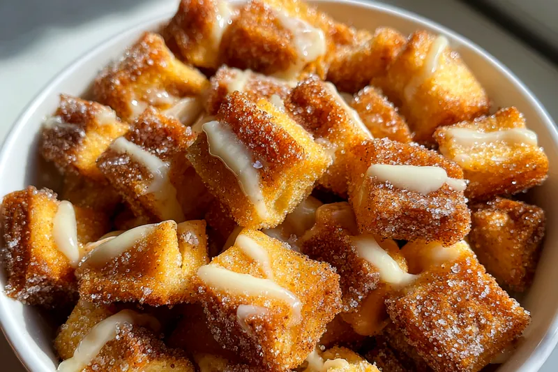 Chef frying Quick Angel Cake Churros in a skillet.