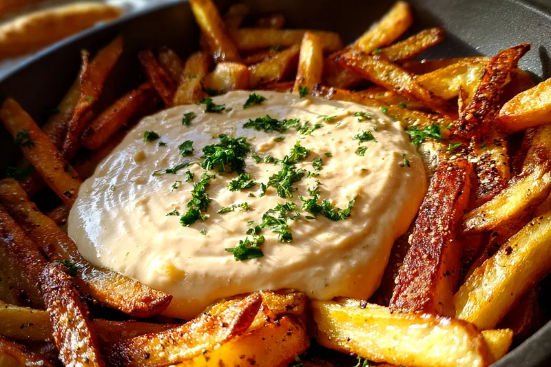 Cooking process for Golden Fries with Herb Aioli