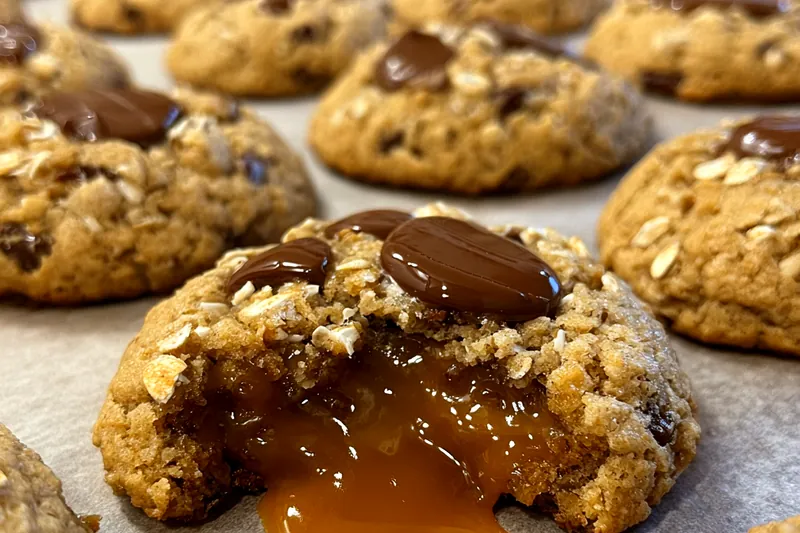 Cooking process for Gooey Chocolate Oatmeal Cookies