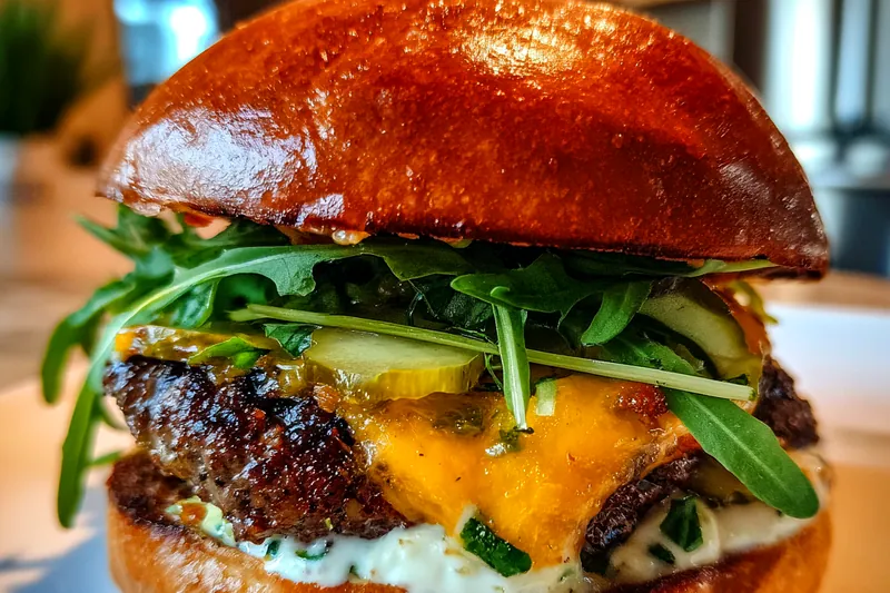 Cooking process for Gourmet Double Cheeseburger