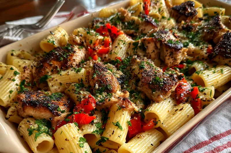 Fresh ingredients for Grilled Chicken Pasta Bake