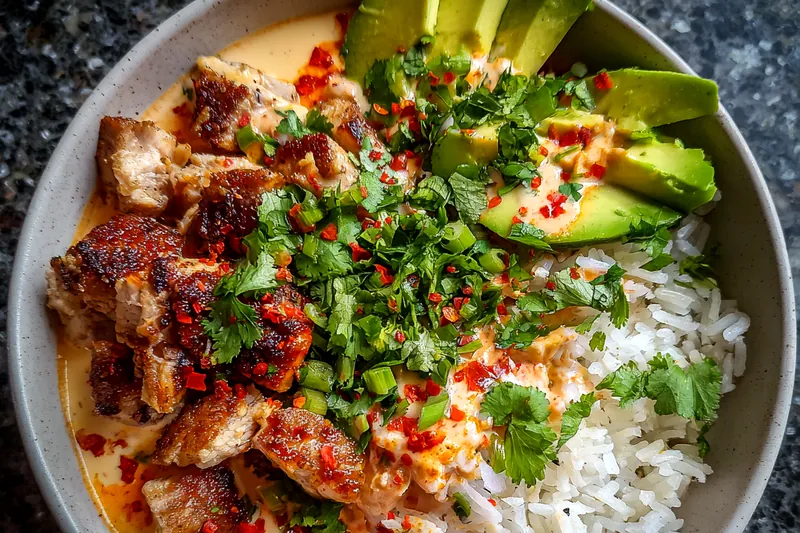 Cooking process for Grilled Chicken Rice Bowl