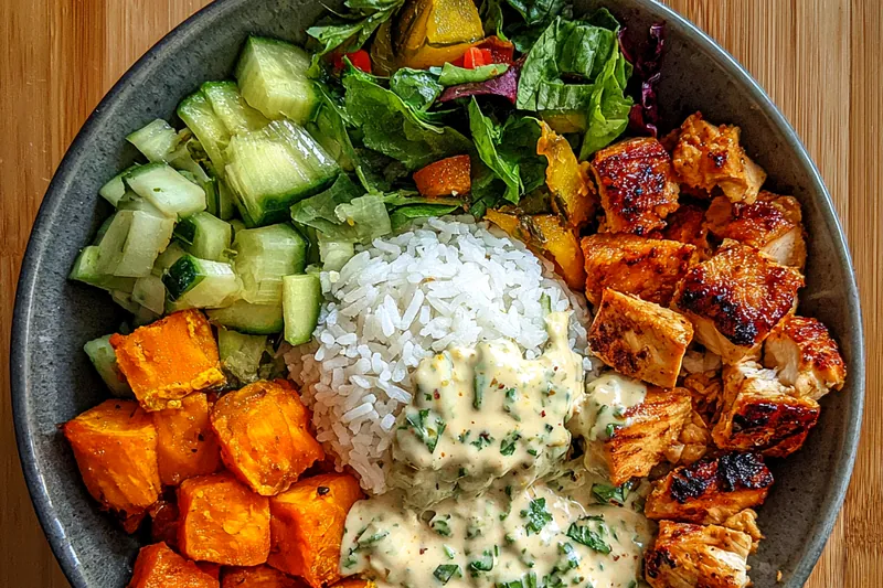 Cooking process for Grilled Chicken Sweet Potato Bowl