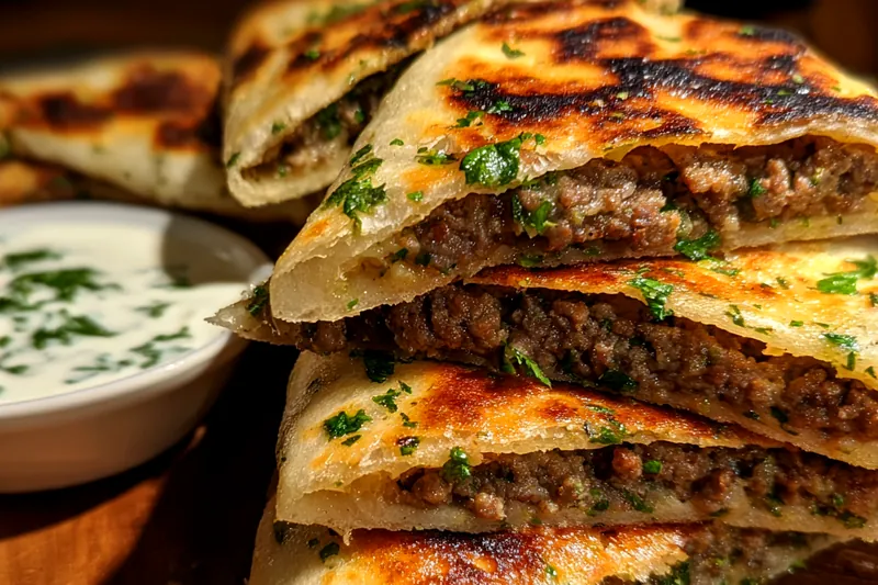Fresh ingredients for Grilled Meat Flatbreads with Herbs