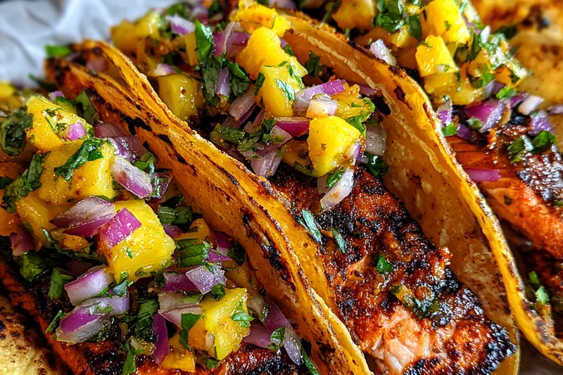 Fresh ingredients for Grilled Pineapple Salmon Tacos