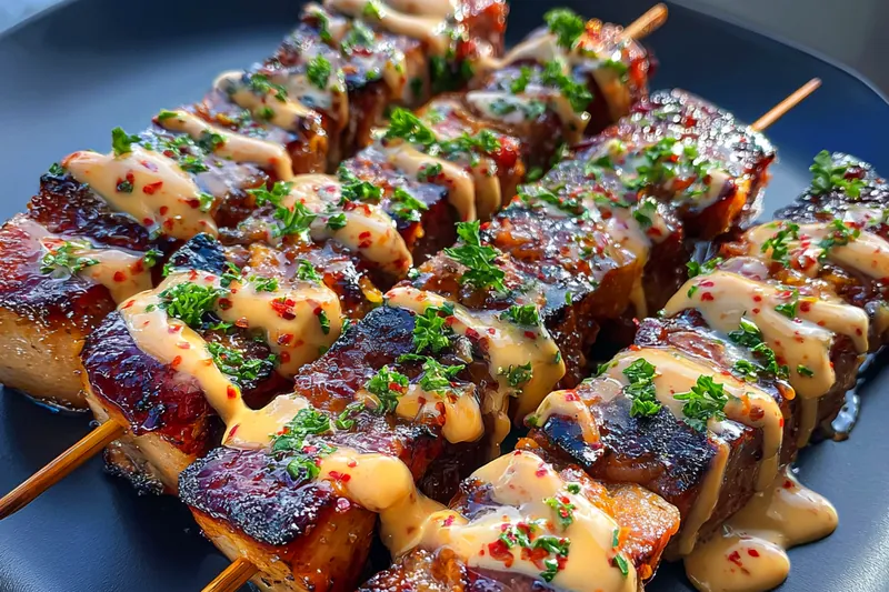 Fresh ingredients for Grilled Skewers with Spiced Sauce