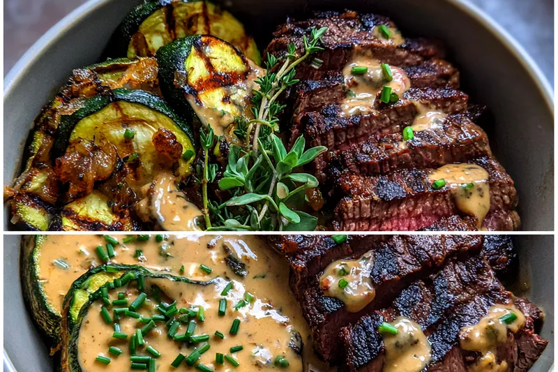 Cooking process for Grilled Steak and Zucchini Bowl