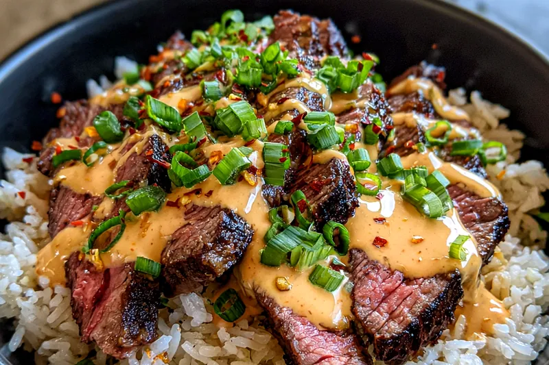 Cooking process for Grilled Steak Rice Bowl