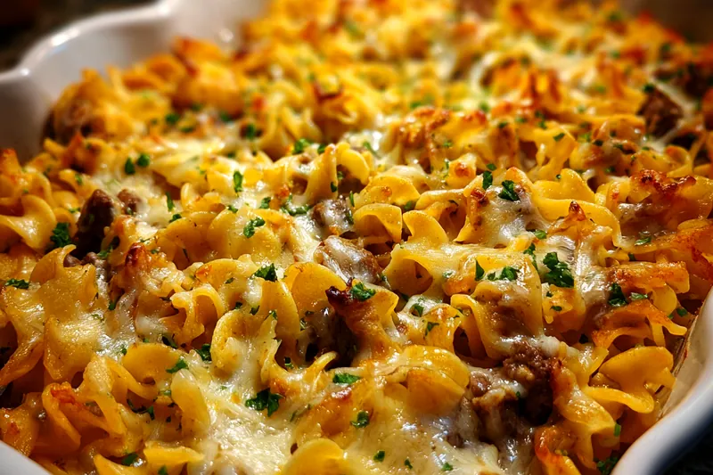 Cooking process for Hearty Beef Noodle Casserole