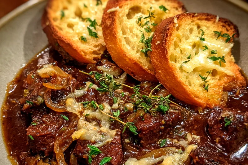 Cooking process for Hearty French Onion Beef Stew