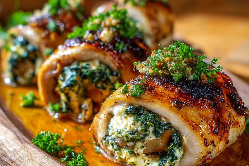 Chef Mitchell skillfully frying Savory Herbed Chicken Rolls in a skillet.