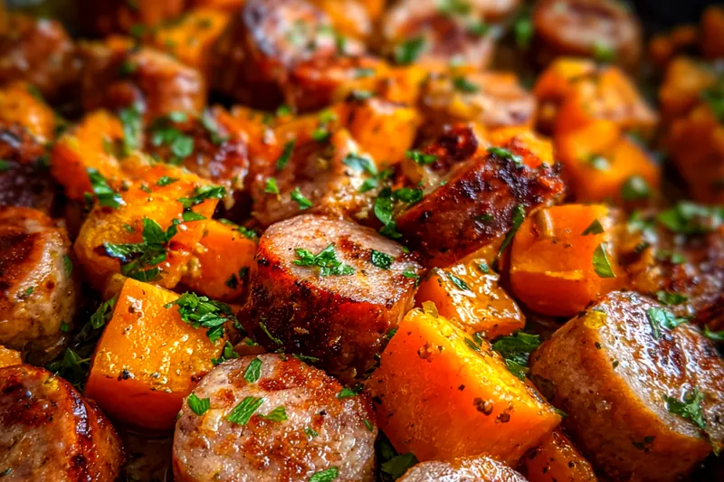 Cooking process for Honey Garlic Sausage Potatoes