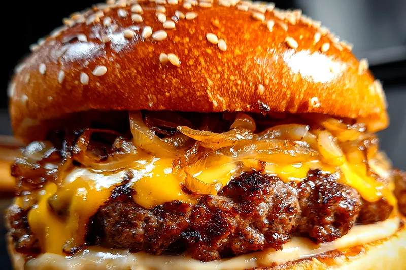 Fresh ingredients for Juicy Onion Cheeseburger Delight