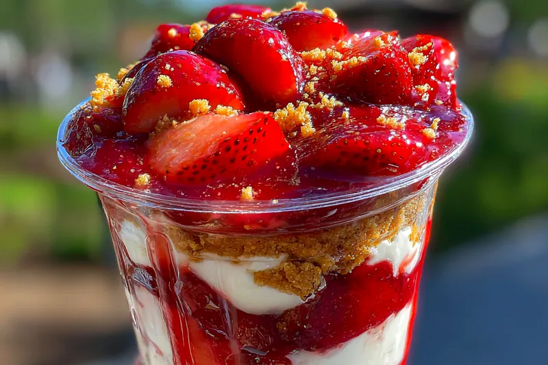 Step-by-step process of making Layered Strawberry Cheesecake Cups in the kitchen.