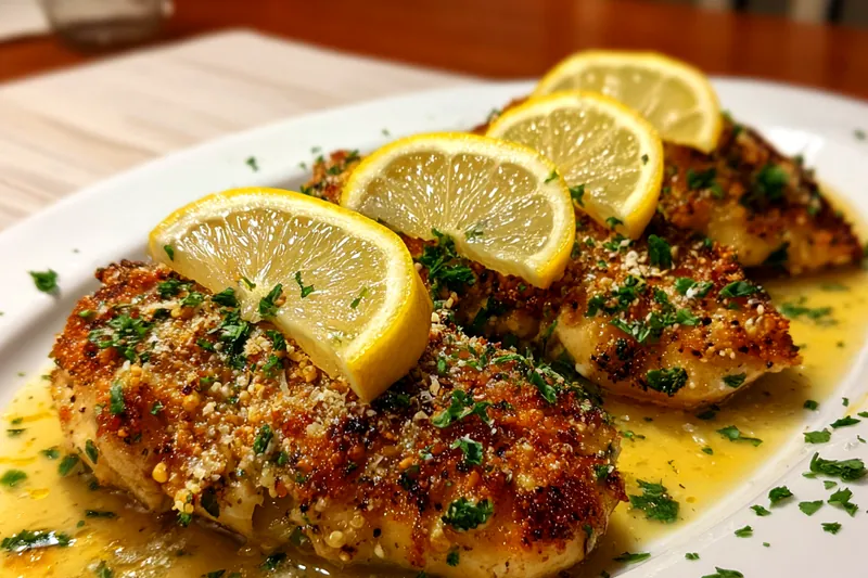The cooking process of Zesty Lemon Chicken Delight, showcasing the chicken being sautéed in a skillet.