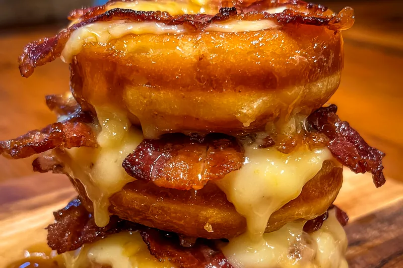 Cooking process for Maple Bacon Cheese Doughnuts