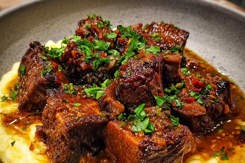 Cooking process for Maple Bourbon Glazed Short Ribs