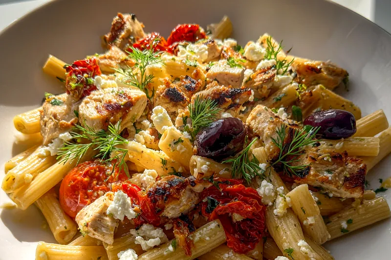 Cooking process for Mediterranean Chicken Pasta