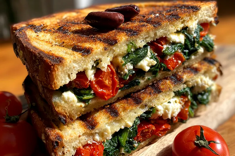 Fresh ingredients for Mediterranean Spinach Grilled Sandwich