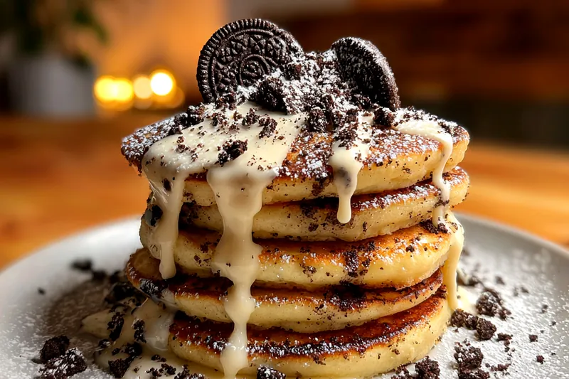 Ingredients for Decadent Oreo Pancakes arranged aesthetically on a kitchen counter