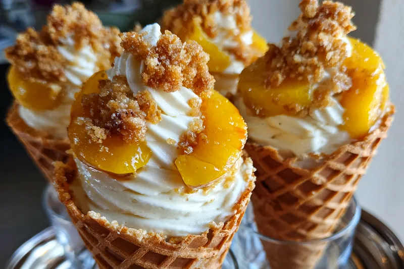 Cooking process for Peach Cobbler Cheesecake Cones