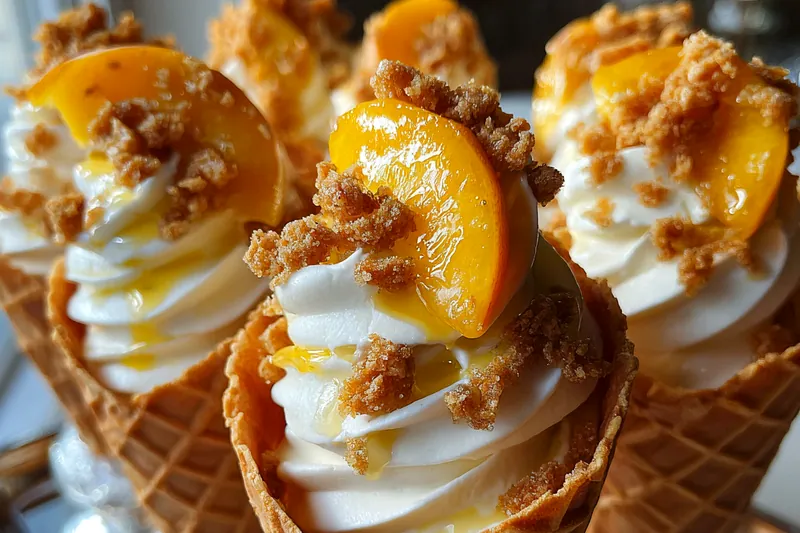 Fresh ingredients for Peach Cobbler Cheesecake Cones